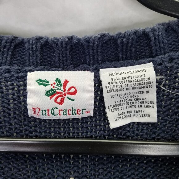 Nutcracker Cardigan M Snowflake Knit Geometric Christmas Star Winter Sweater VTG - Picture 15 of 16